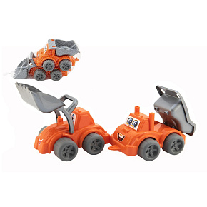 Stavební stroje 2ks plast na volný chod v síťce 13x17x28cm 12m+ Stavební stroje 2ks plast na volný chod v síťce 13x17x28cm 12m+