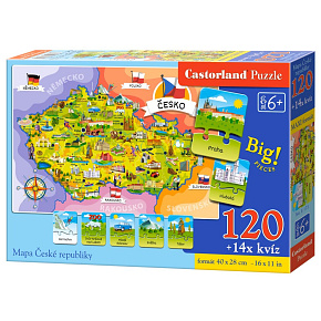 Puzzle Mapa České republiky 120 dílků + 14 kvízů naučné 40x28cm v krabici Puzzle Mapa České republiky 120 dílků + 14 kvízů naučné 40x28cm v krabici