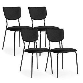 Komplet 4 krzeseł welurowych do jadalni i salonu czarne ModernHome Komplet 4 krzeseł welurowych do jadalni i salonu czarne ModernHome