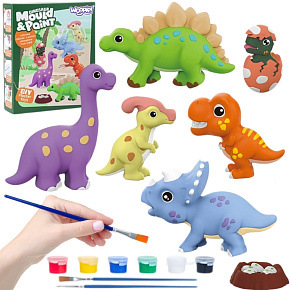 WOOPIE Kreativní sada s barvami DIY Vytvoř sádrové odlitky figurek a namaluj - Sada Dinosauři