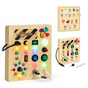 Drewniana tablica manipulacyjna interaktywna przełączniki światła LED ECOTOYS Drewniana tablica manipulacyjna interaktywna przełączniki światła LED ECOTOYS