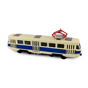 Kovová česká retro tramvaj modrá 16 cm - otevírací dveře