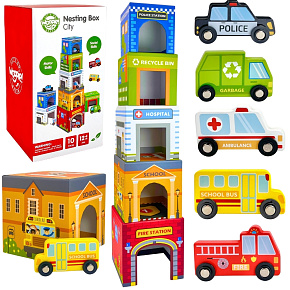 WOOPIE GREEN Układanka Sorter Kostki Miasto Pojazdy w Pudełkach + Figurki 10 el. WOOPIE GREEN Układanka Sorter Kostki Miasto Pojazdy w Pudełkach + Figurki 10 el.
