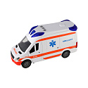 Auto ambulance plast 26cm s lehátkem na setrvačník se světlem se zvukem v krabici 37x18x11,5cm