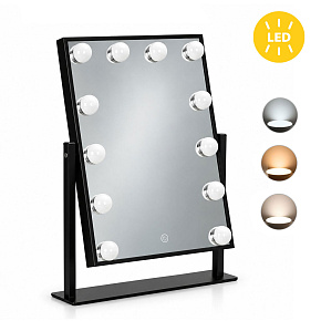 Lustro do makijażu LED 30x40 cm kosmetyczne podświetlane 3 barwy 12 żarówek czarne ModernHome Lustro do makijażu LED 30x40 cm kosmetyczne podświetlane 3 barwy 12 żarówek czarne ModernHome