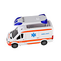 Auto ambulance plast 26cm s lehátkem na setrvačník se světlem se zvukem v krabici 37x18x11,5cm