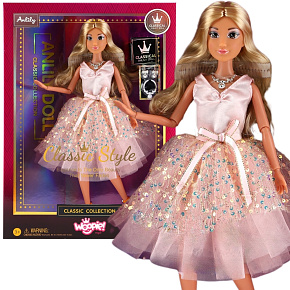 WOOPIE ROYAL Panenka Lily 30 cm Dlouhé Blond Vlasy Růžové Šaty Šperky
