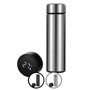 Termoska Herzberg z nerezové oceli s termo vakuem a chytrým displejem teploty - 500 ml (stříbrná)