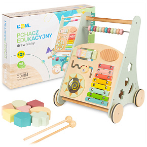 Lebula chodzik pchacz interaktywny dla dzieci jeździk edukacyjny 2w1 sorter pastelowy