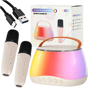 Sada na karaoke Bluetooth reproduktor LED RGB 2 mikrofony USB