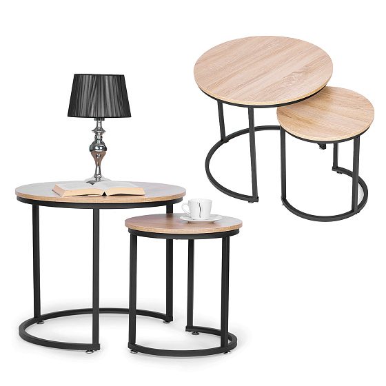 Sada konferenčních stolků 2 ks kulaté loftový design ModernHome