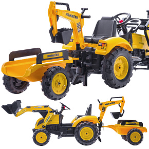FALK Šlapací traktor Komatsu Bagr-nakladač s přívěsem 3-7 let