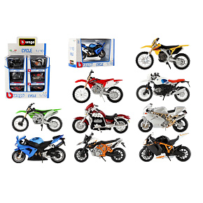 Motorka Bburago kov/plast 11-12cm 1:18 mix druhů v krabičce 17x11x7cm