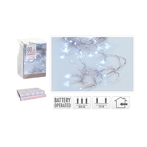 Vánoční LED osvětlení na baterie 80 LED - Studená bílá