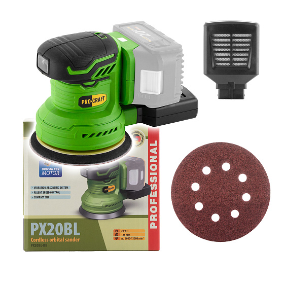 Excentrická aku bruska Procraft PX20BL  (bez baterie a nabíječky)