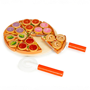 Dřevěná pizza na krájení na suchý zip pro děti 27 prvků ECOTOYS