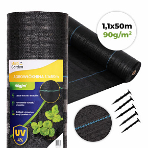 Černá agrotextilie UV 90g protiplevelová rohož 1,1x50m kolíky MulltiGarden