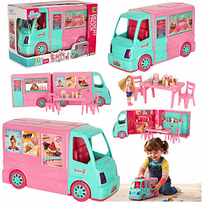 Samochód dla lalek kamper food truck zestaw 21 el. Samochód dla lalek kamper food truck zestaw 21 el.