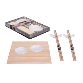 Sushi set porcelán / bambus sada 7 ks bílá