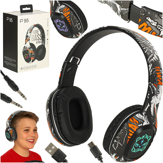 Słuchawki bezprzewodowe nauszne Bluetooth RGB Gaming Sport 200mAh czarne