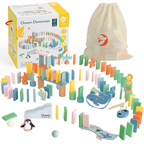 CLASSIC WORLD Dřevěné Domino Logická Dráha Překážek Montessori Skládačka 100 ks.