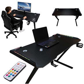 Biurko gamingowe LED podświetlenie RGB uchwyty komputerowe dla gracza 120x60cm Biurko gamingowe LED podświetlenie RGB uchwyty komputerowe dla gracza 120x60cm