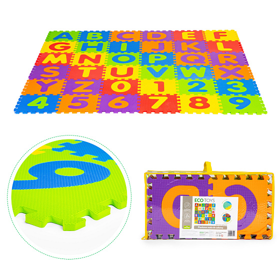 Velká pěnová podložka EVA pro děti písmena číslice 178x178 cm 36 prvků ECOTOYS