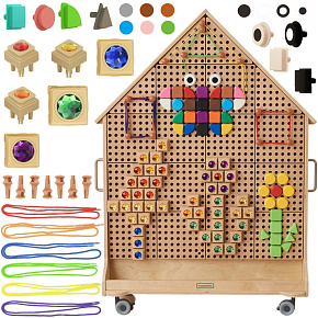 MASTERKIDZ Dřevěná STEM Tabule Samostatně Stojící XXL ve Tvaru Domu + Příslušenství