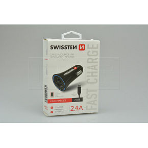 Nabíječka mobilů do auta SWISSTEN 2.4A 2USB - Micro USB