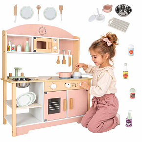 Dřevěná dětská kuchyňka MDF MODERN CLASSIC příslušenství 82 cm růžová Dřevěná dětská kuchyňka MDF MODERN CLASSIC příslušenství 82 cm růžová