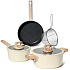 Just Perfecto JL-331: 6 Pieces Marble Coated Cookware Set with Rubber Rim Lids - Beige