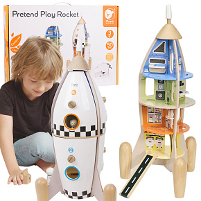 CLASSIC WORLD Dřevěná Raketa Domeček pro Děti + Figurky 51ks.