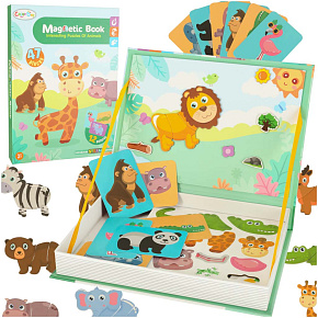 Magnetická knížka skládačka puzzle na magnety zvířata safari 47 ks.