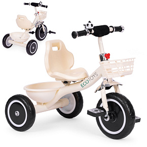 Tříkolka protiskluzové úchyty zvonek košík béžová ECOTOYS