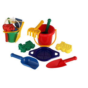 Kbelík sítko lopatka kupecká lopatka hrabičky plast v síťce 20x28x12cm 12m+