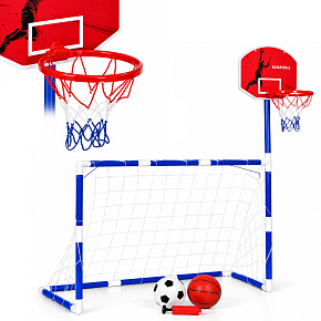 Zestaw sportowy 2w1 dla dzieci bramka piłkarska kosz do koszykówki piłki pompka Zestaw sportowy 2w1 dla dzieci bramka piłkarska kosz do koszykówki piłki pompka