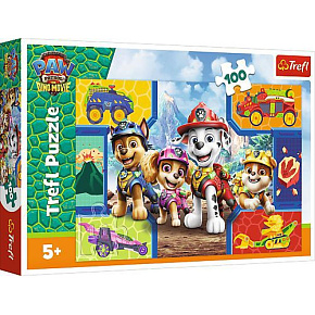Puzzle Tlapková patrola/Paw Patrol Dino Movie: Štěňata a dinosauři 100 dílků 41x27,5cm v krabici 