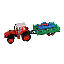 Traktor s vlekem s rotavátorem plast 52cm na setrvačník 2 barvy v blistru