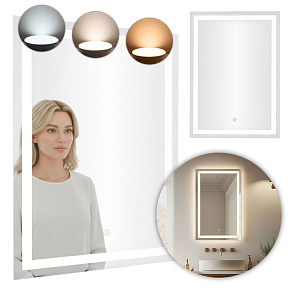 LED nástěnné koupelnové zrcadlo 50x70 cm 3 barvy dotykový spínač ModernHome LED nástěnné koupelnové zrcadlo 50x70 cm 3 barvy dotykový spínač ModernHome