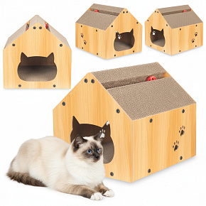Škrabadlo pro kočku domek s míčkem pelíšek MDF 40x35x34,5 cm