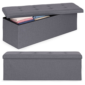 Čalouněný pikovaný puf 111x38 cm s úložným prostorem, lavice, truhla, tmavě šedá ModernHome