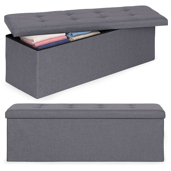 Čalouněný pikovaný puf 111x38 cm s úložným prostorem, lavice, truhla, tmavě šedá ModernHome