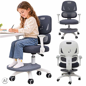 Krzesło do biurka dla dziecka fotel ergonomiczny obrotowy regulowany szary Krzesło do biurka dla dziecka fotel ergonomiczny obrotowy regulowany szary