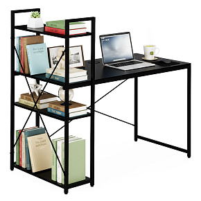 Biurko komputerowe szkolne 120x60 cm regał z 3 półkami czarne ModernHome