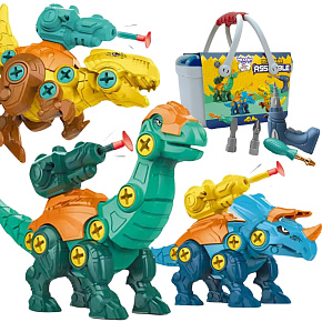 WOOPIE Sada Dinosauři ke Šroubování 3 ks. Konstrukční Sada v Krabici + Vrtačka a Šroubovák