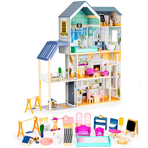 Velký dřevěný domeček pro panenky 138 cm Rezidence Maya 28 prvků ECOTOYS