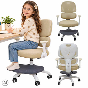 Krzesło do biurka dla dziecka fotel ergonomiczny obrotowy regulowany beżowy Krzesło do biurka dla dziecka fotel ergonomiczny obrotowy regulowany beżowy