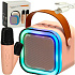Zestaw do karaoke głośnik Bluetooth 2 mikrofony USB LED 6W różowy