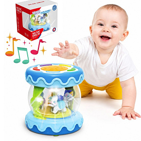 WOOPIE BABY Bębenek Pozytywka Projektor 3w1 Zabawka Muzyczna dla Niemowląt + Walec Roller do Nauki Raczkowania