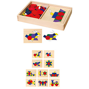 VIGA Dřevěná Mozaika Geometrické Kostky Dienes Logická Skládačka Montessori 148 ks